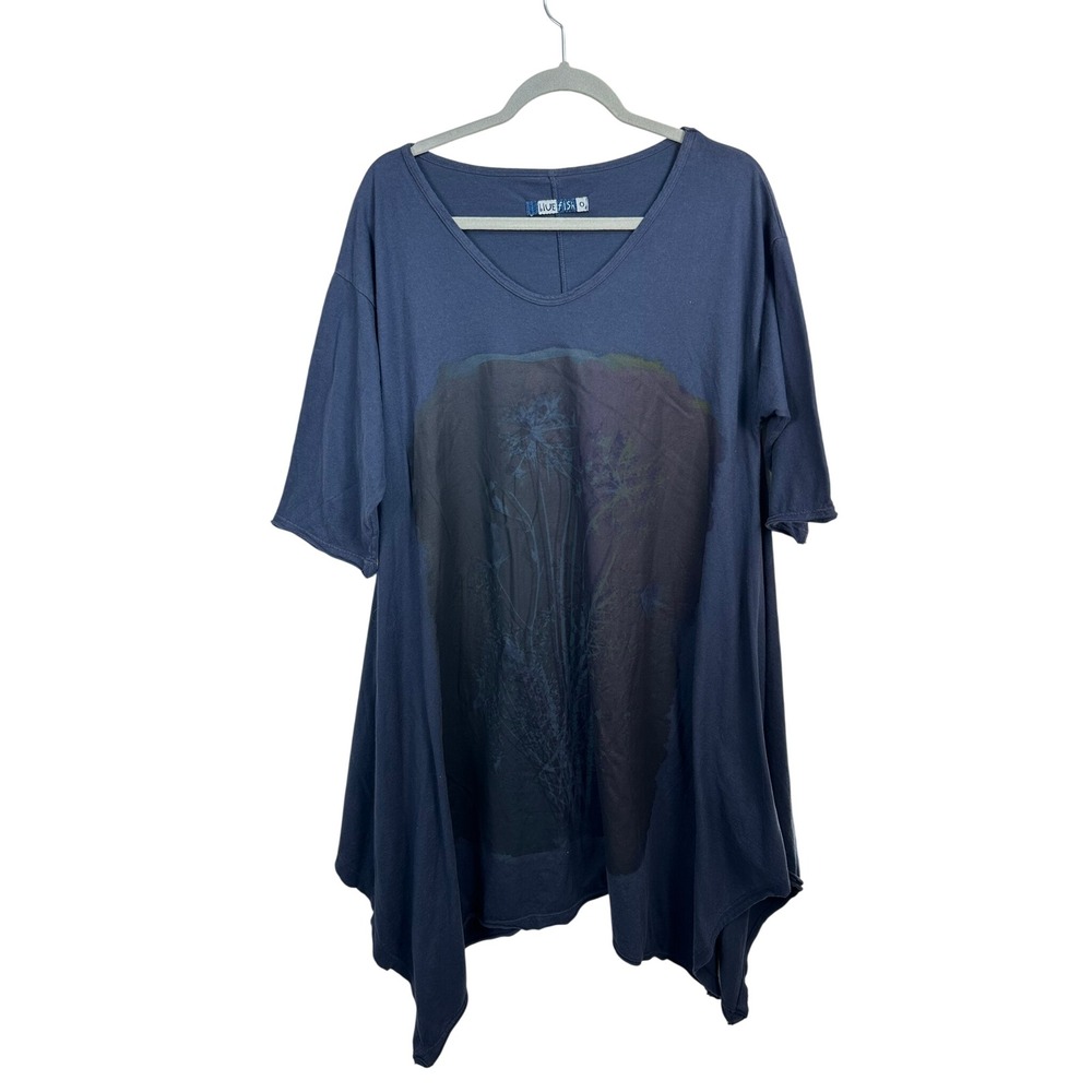 Blue Fish Tunic Women O Blue Excellent Organic Cotton Art to Wear Graphic Hem